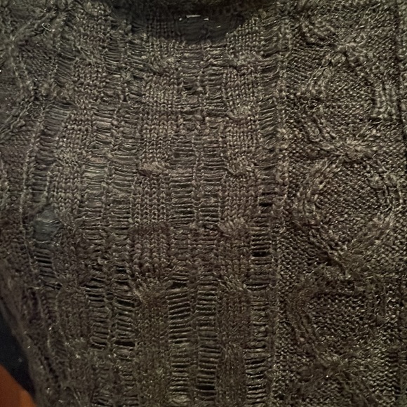 Revamped black loose knit crop sweater with drop down back cable stitch Sz M - Picture 2 of 8